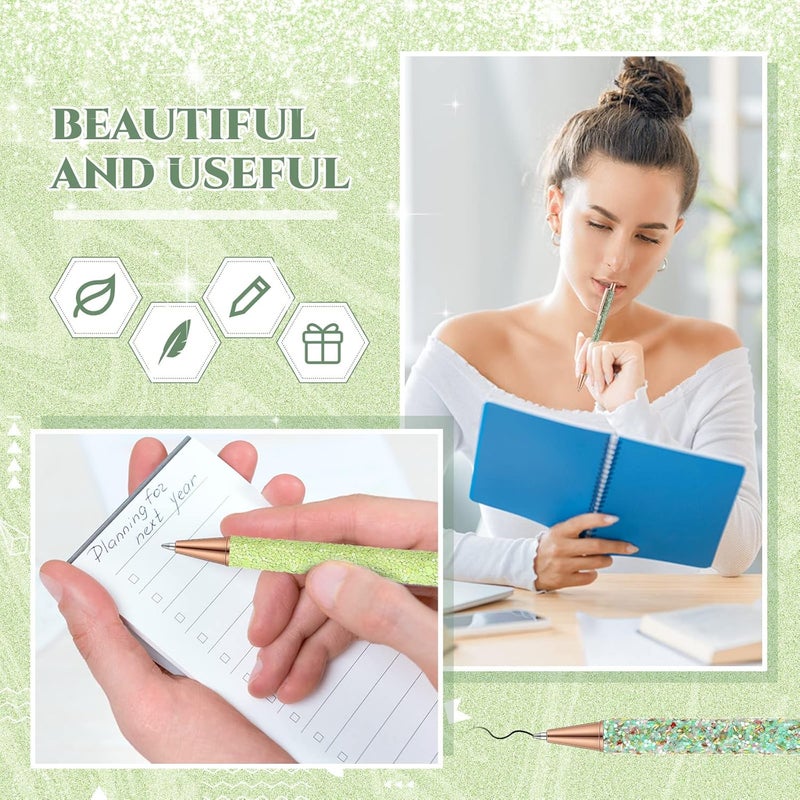 Sherr 7 Pcs Fancy Pens for Women Cute Sparkly Glitter Pens with 10 Pcs Black Ink Refills Pretty Gifts for Girls Office School Christmas Graduation(Green,Fresh) - Image 4